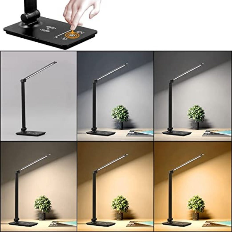 Lampe de Bureau LED Tactile - Chargeur Sans Fil, 5 Couleurs Dimmables