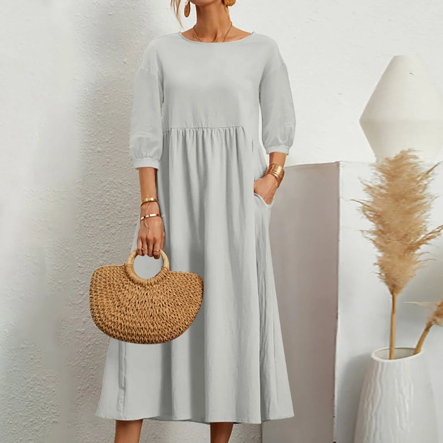 Celine – Robe Midi Élégante en Patchwork