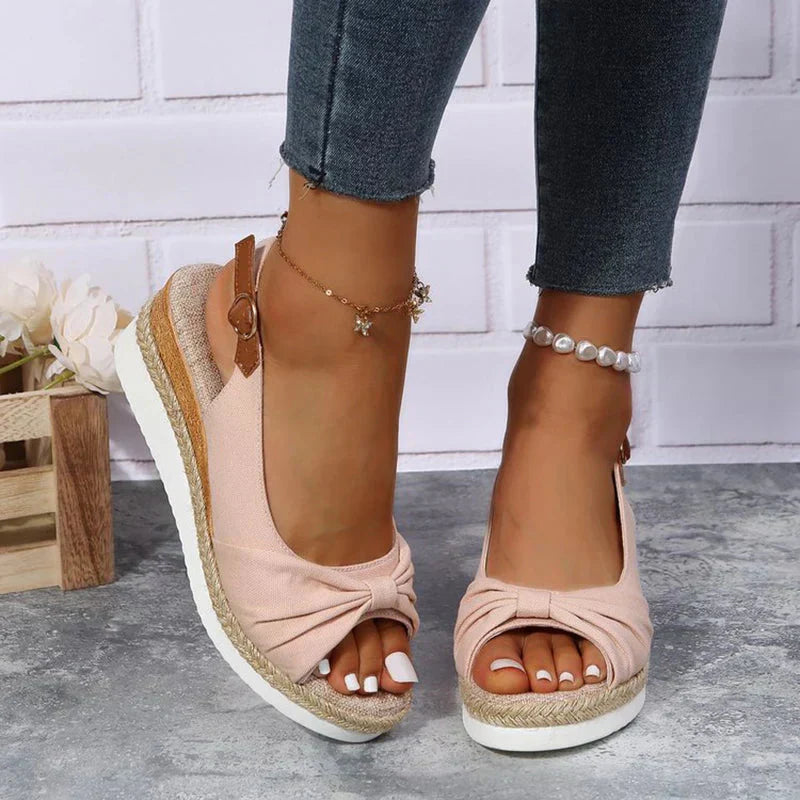Quinty - Sandales Espadrilles d'Été avec Fermeture et Détail de Nœud