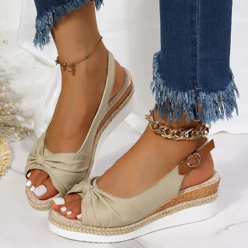 Quinty - Sandales Espadrilles d'Été avec Fermeture et Détail de Nœud