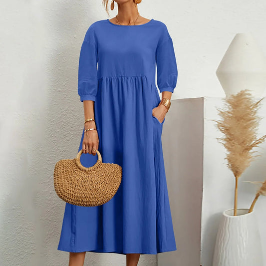 Celine – Robe Midi Élégante en Patchwork