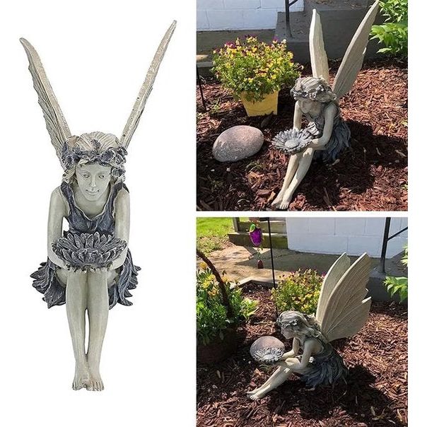 Fée Magique Assise - Élégante Décoration Artisanale pour Jardin