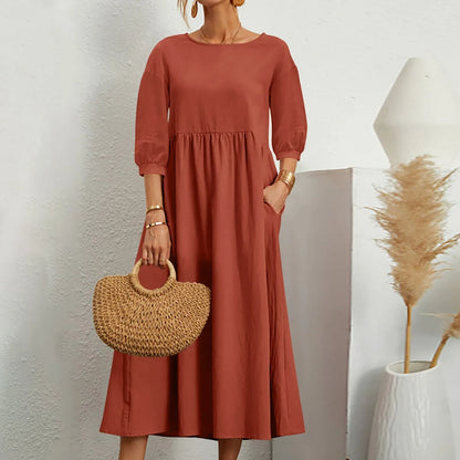 Celine – Robe Midi Élégante en Patchwork