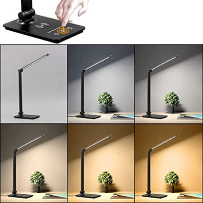 Lampe de Bureau LED Tactile - Chargeur Sans Fil, 5 Couleurs Dimmables