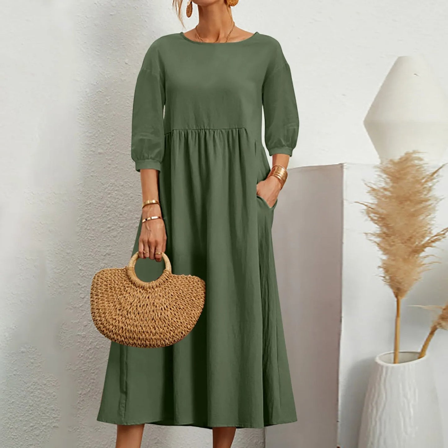 Celine – Robe Midi Élégante en Patchwork