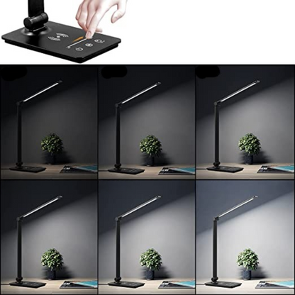 Lampe de Bureau LED Tactile - Chargeur Sans Fil, 5 Couleurs Dimmables