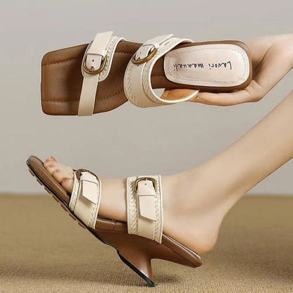 Luana – Sandales à talon compensé kaki avec ouvertures et bout ouvert
