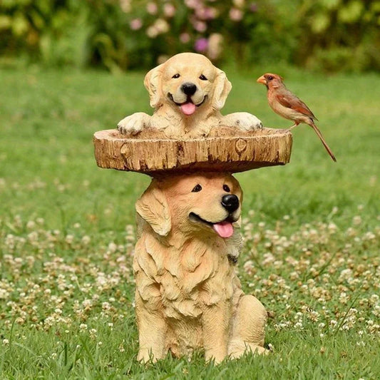 Jolie Mangeoire Chien en Résine pour Jardin
