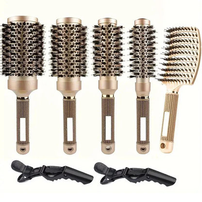BlowOut Pro - Ensemble de brosses rondes en poils de sanglier ioniques pour un coiffage de qualité salon