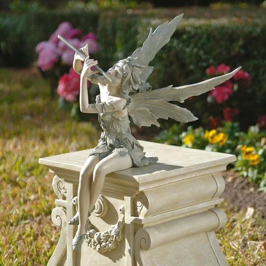 Statue de Fée Flûtiste en Résine pour Jardin