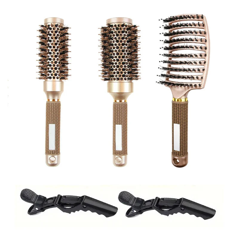 BlowOut Pro - Ensemble de brosses rondes en poils de sanglier ioniques pour un coiffage de qualité salon
