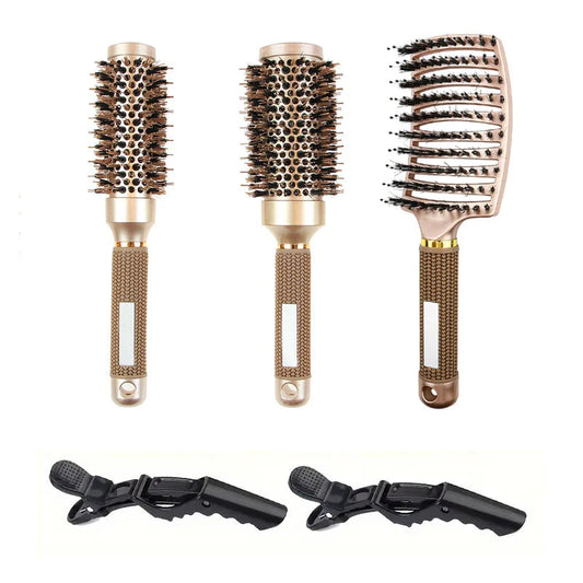 BlowOut Pro - Ensemble de brosses rondes en poils de sanglier ioniques pour un coiffage de qualité salon